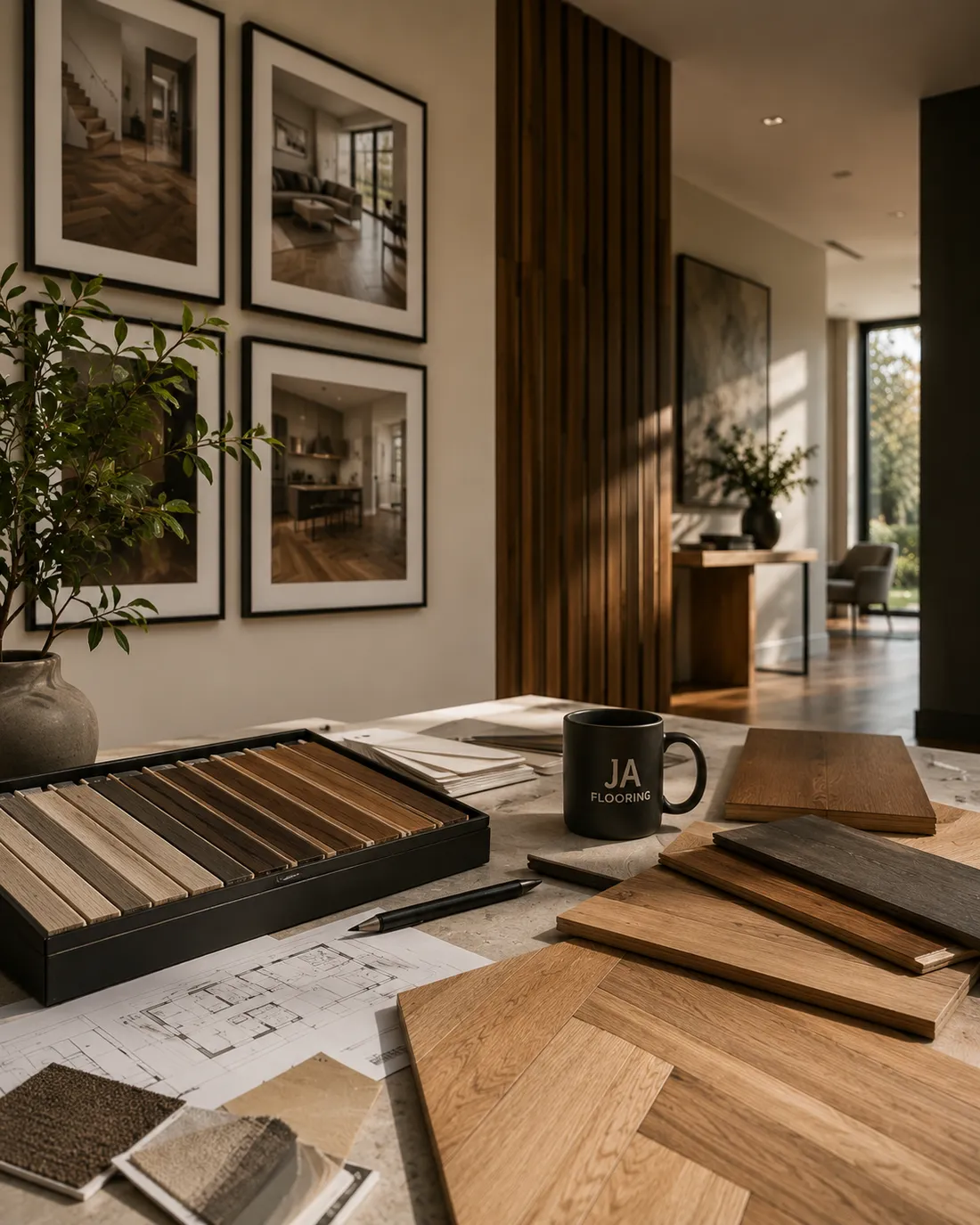 JA Flooring design studio with hardwood samples